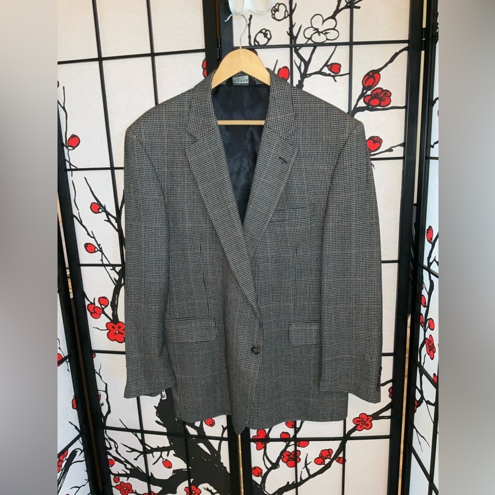 Jos. A. Bank 44R Black Gold Dark Drown Wool Silk Plaid Suit Blazer Jacket Coat